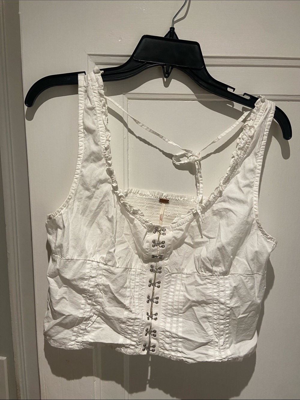 Free People White Lace-Up Cotton Crop Tank